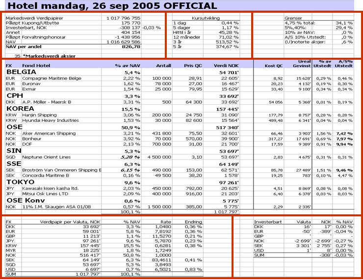 Excel rapport sammensatt av mange forskjellige rapporter.